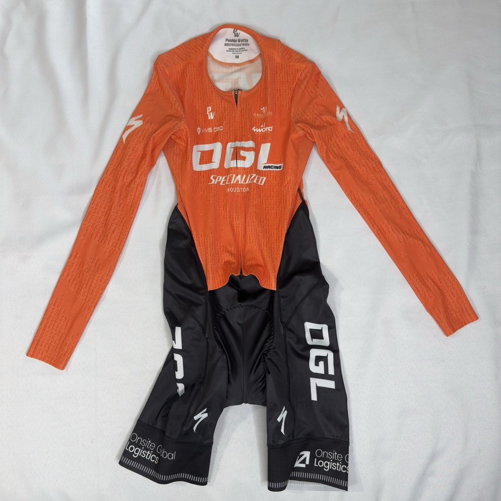 Pushin Watts Mens M Authentic Team‎ Issued One Piece Cycling Kit Logo 3 Pockets